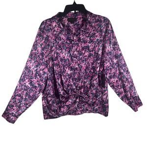 Bold Elements Blouse Floral Print Long Sleeve Button Down Knot Front Size XL NEW